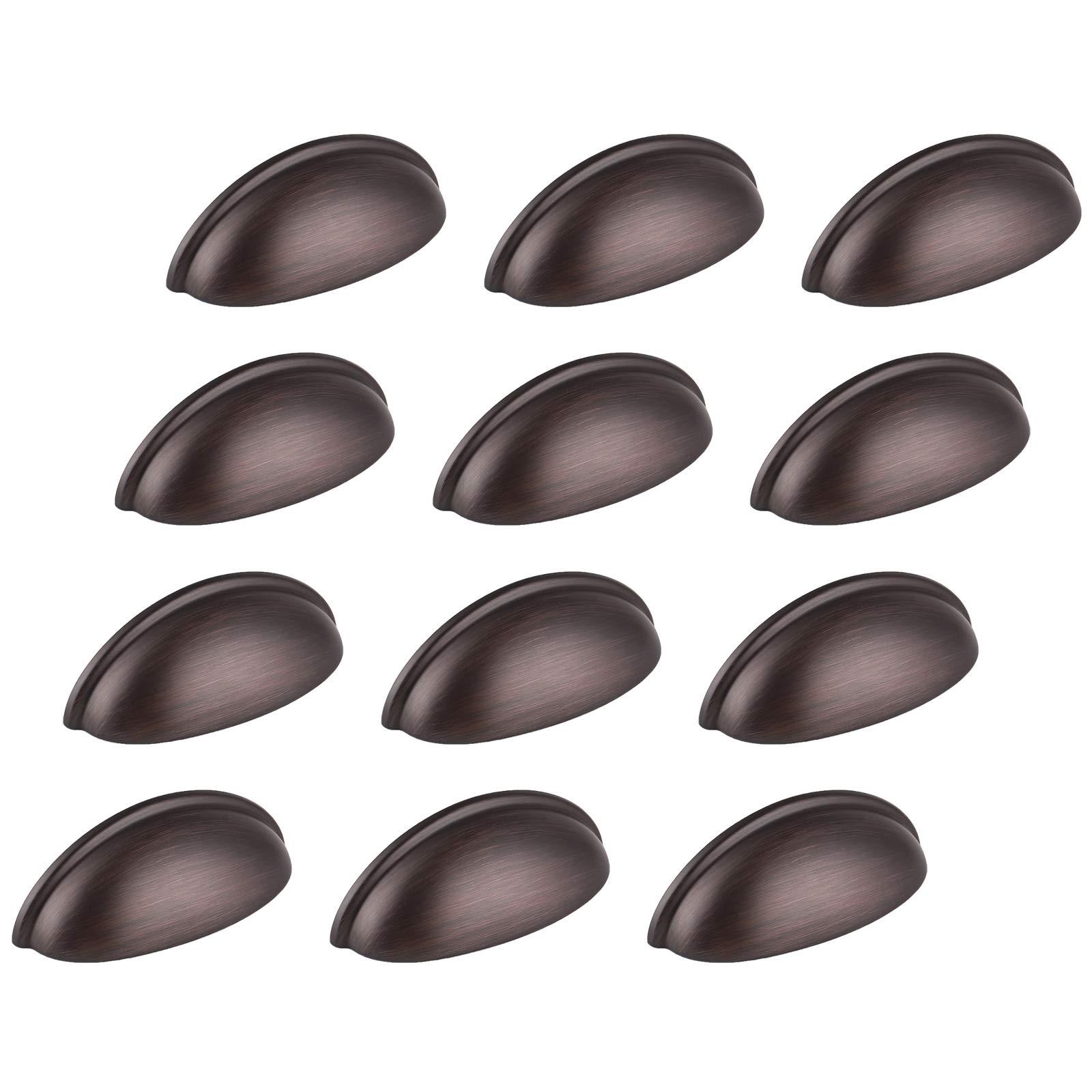 Probrico 12 Pack 76mm Kitchen Cabinet Cup Handle Rose Gold Shell Shape Bedroom Drawer Pull Copper Bathroom Cupboard Knob