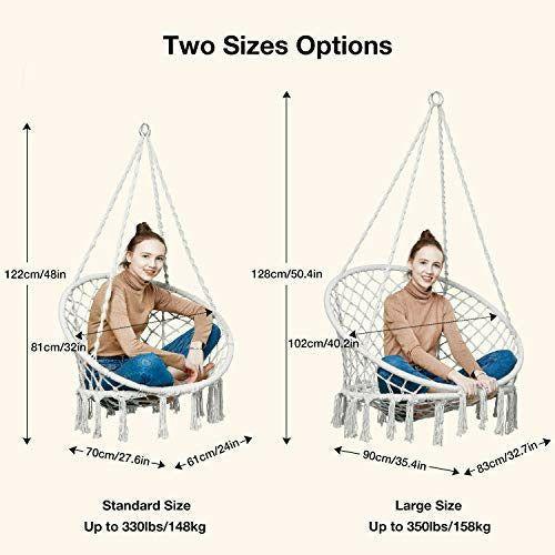 Greenstell Hammock Chair Macrame Swing with Hanging Kits, Hanging Cotton Rope Swing Chair, Comfortable Sturdy Hanging Chairs for Indoor,Outdoor,Bedroom,Patio,Yard, Garden,Home,290LBS Capacity (Beige) 3