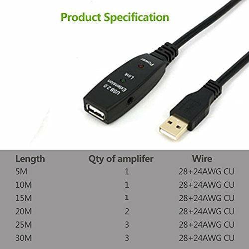 USB Extension Cable 5M,10M,15M,20M, USB2.0 Active Repeater A Male to A Female Long Cables With Signal Booster (20M) 3
