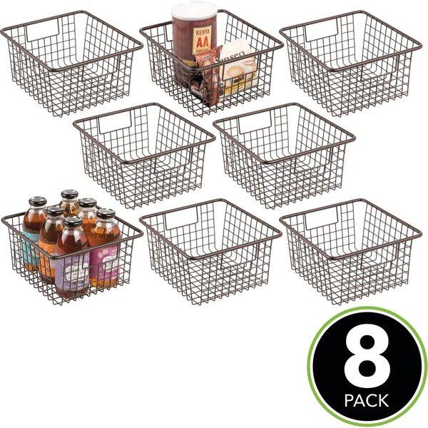 mDesign Storage Baskets with Handles - Practical and Rust-Proof Metal Wire Storage Baskets - Modern Metal Baskets for Kitchen and Pantry - Set of 8 - Bronze 1
