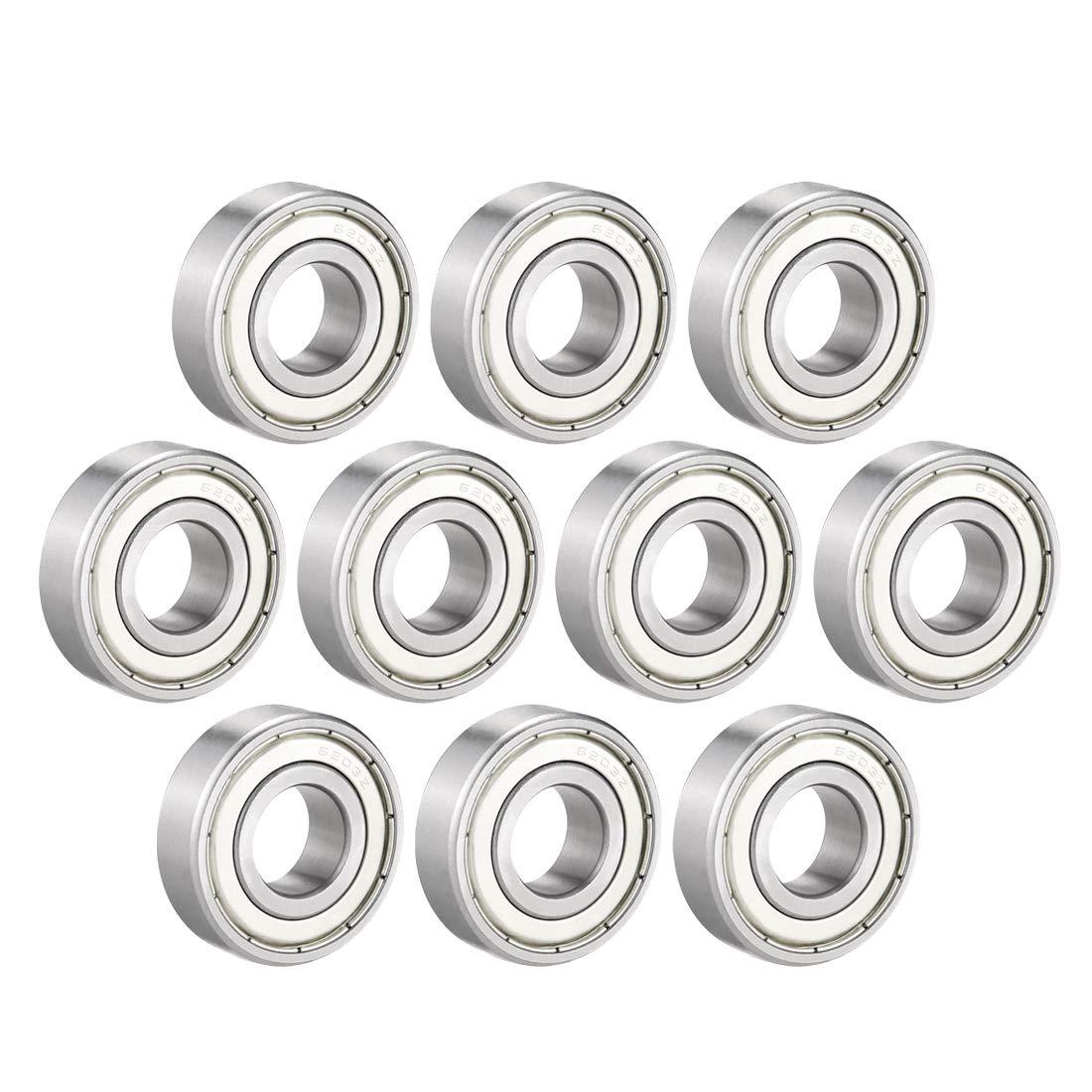 sourcing map 6203Z Deep Groove Ball Bearing Single Shield 60203, 17mm x 40mm x 12mm Chrome Steel Bearings (Pack of 10)