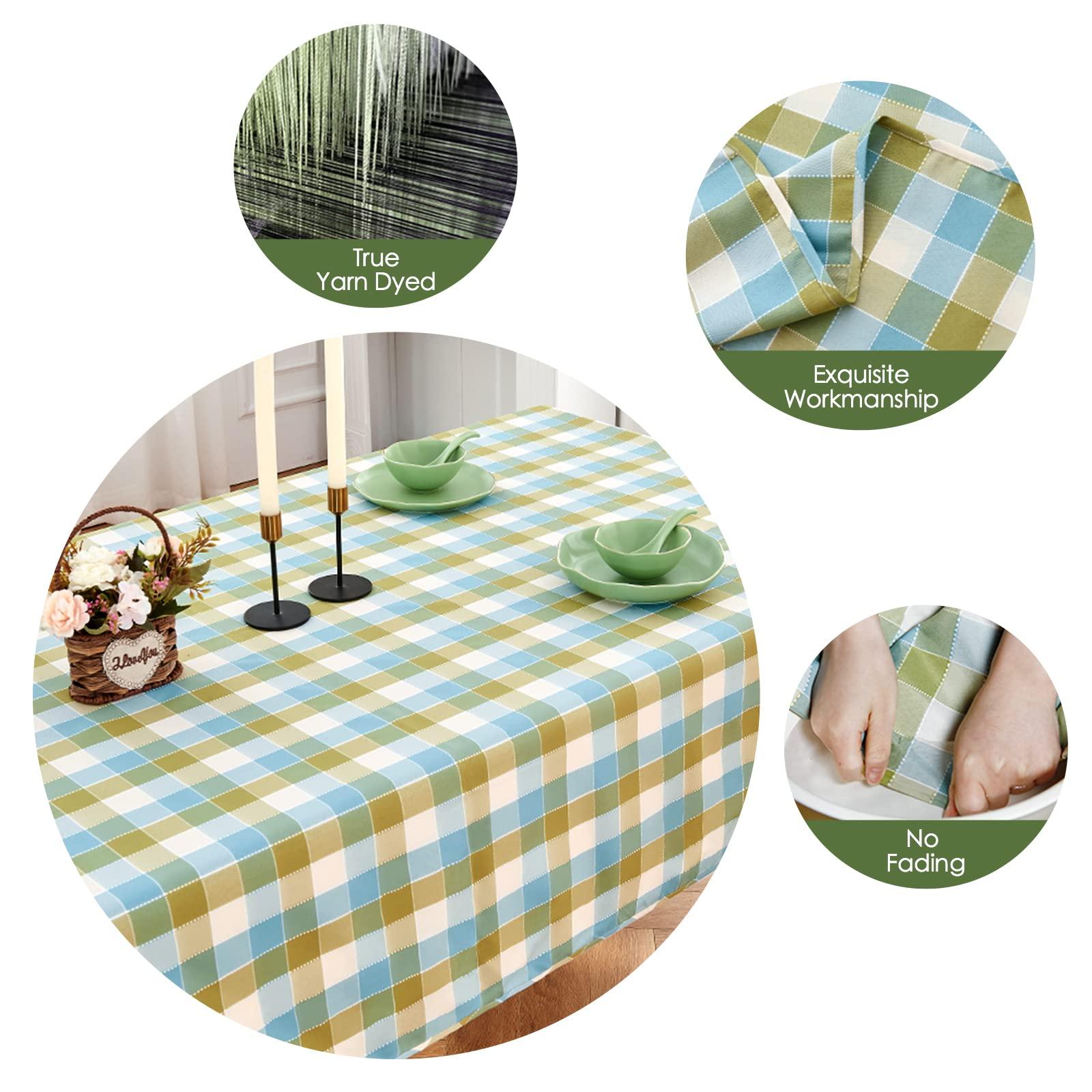 LUOLUO Rectangle Gingham Tablecloth Checkered Wipe Clean Yarn Dyed Table Cloth for Kitchen Dining Outdoor Picnic Easter (Blue Green, 145 x 300cm) 3