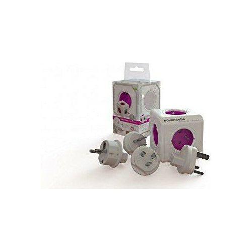 Allocacoc PowerCube ReWirable Travel PlugsÃÂ Ã¢â¬âÃÂ Multiple Travel Socket with International Adapters, 5ÃÂ Plugs 230V FR in Cube Shape (White and Purple) 3