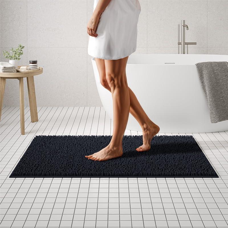 MAYSHINE Chenille Bath Mat, Non Slip Bathroom Mat for Bathroom, Absorbent & Machine Washable Toilet Mat, Soft Plush Bathroom Rug, Bathroom Accessory (White, 70x120cm) 5