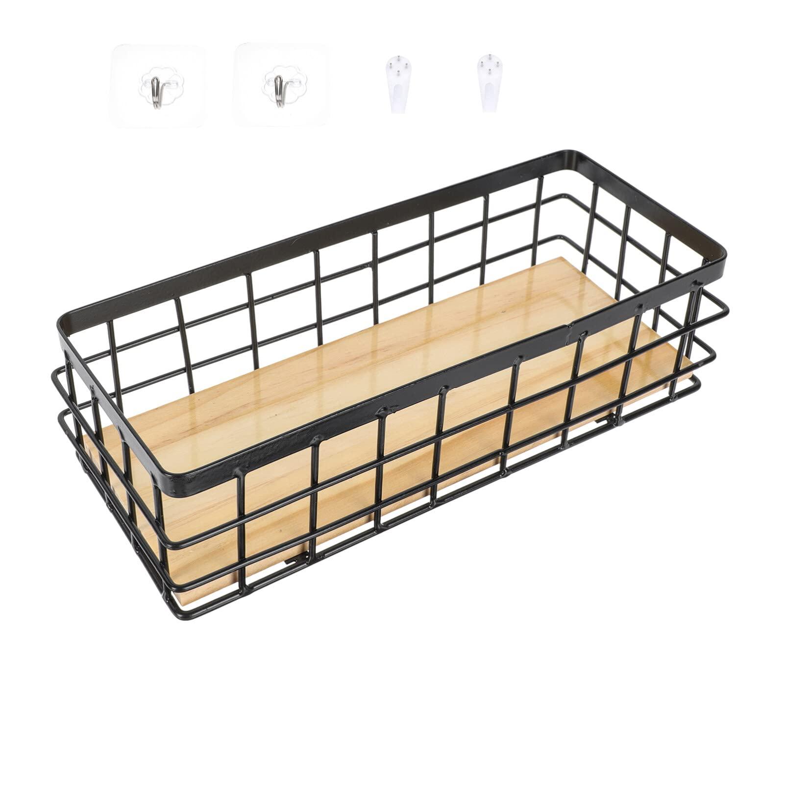 TOPBATHY Hanging Wire Storage Basket, Wall-Mounted Wire Basket Organizer Bins for Home Kitchen Bathroom Black, Metal Baskets, 25x10x7cm