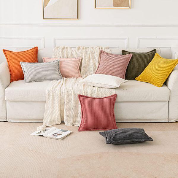 MIULEE Corduroy Cushion Covers Soft Decorative Square Throw Pillow Covers for Spring Cushion Soft Pillowcase Striped Corduroy Cushion Covers Pack of 2 for Home decor Sofa 40x40cm, Ginger 3