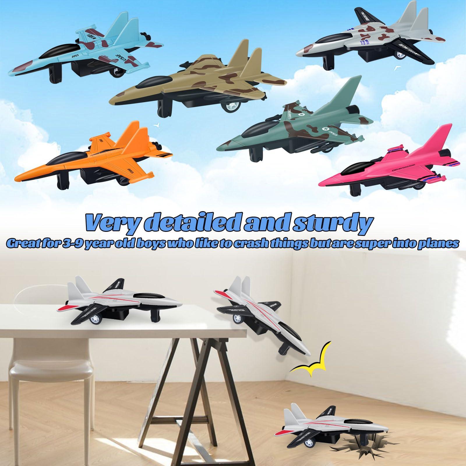 Tcvents 8 Pack Airplane Toys for 3 4 5 6 Year Boys, Pull Back Metal Military Plane Toys Die Cast Plane Models Kids' Play Vehicles Toy Airplanes for Kids Birthday Party Favors 1