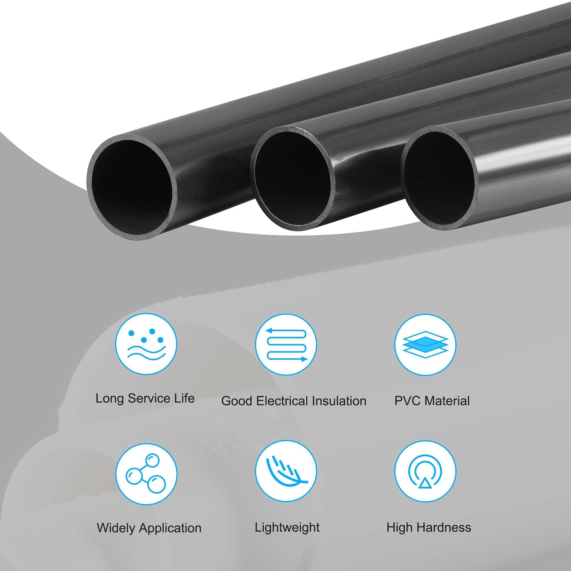 sourcing map PVC Rigid Round Pipe 36mm ID 40mm OD 500mm Black High Impact for Water Pipe, Crafts, Decoration, Cable Sleeve 3pcs 2