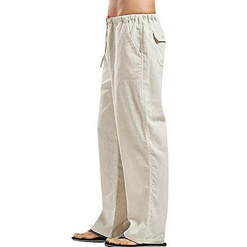 VANVENE Mens Linen Trousers Loose Fit Casual Lightweight Drawstring Beach Yoga Pants Brown M 1