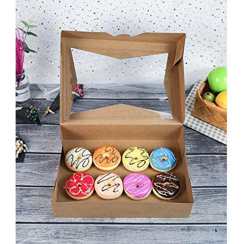 15-Pack Paperboard Brown Lock Corner Window Bakery Box, 14 x10 x 3inch Large Container with PVC Windows for Pie and Cookie Box Pack of 15 (Brown, 15) 3