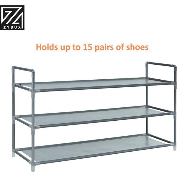 ZYBUX - Shoe Rack Multipurpose Heavy Duty Shoe Racks Storage Shoe Shelf Stores Up to 12 or 15 pairs Quick to Assemble Shoe Rack 89cmx28cmx48cm (Grey, 3 Tier) 1