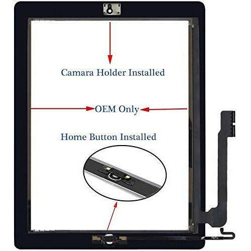NewHail for iPad 4 Glass Touch Screen Digitizer Replacement Kit Black A1458, A1459, A1460 with Home Button Flex, Adhesive Tape, Midframe Bezel, Screen Protector, Instruction Manual and Repair Toolkit 1