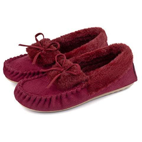 RockDove Women's Naomi Faux Fur Moccasin Slipper, Size 8 UK Women, Wine 0