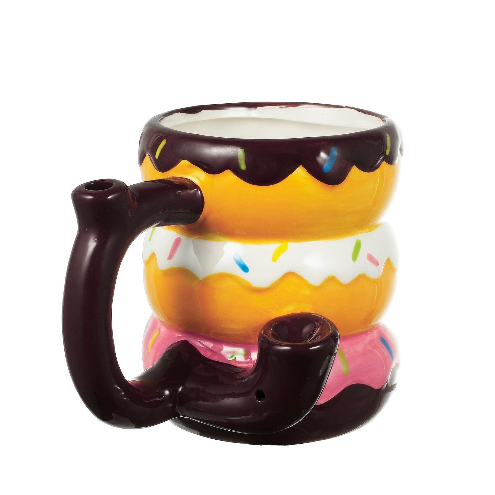 KTF Donut Roast & Toast Coffee Mug with Pipe, Ceramic Wake n Bake Mug Holds Approx 16 oz (Donut) 1