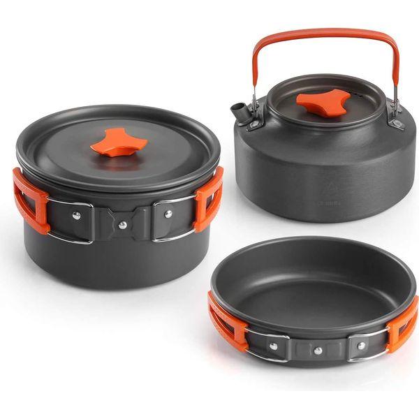 Aitsite Camping Cookware Kit Outdoor Aluminum Lightweight Camping Pot Pan Cooking Set for Camping Hiking (Orange 2)
