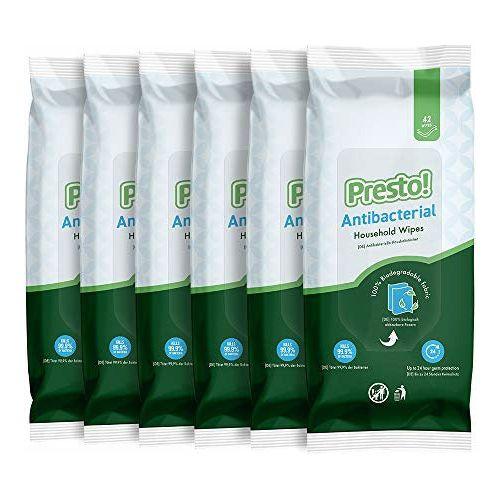 Amazon Brand - Presto! Biodegradable Antibacterial Household Multipurpose Wipes, Pack of 252 wipes (42 wipes x 6 packs) 0