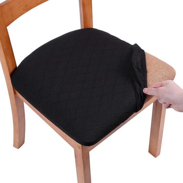 smiry Stretch Chair Seat Covers for Dining Room, Jacquard Dining Chair Seat Protectors Removable Washable Chair Slipcovers, Set of 6, Black