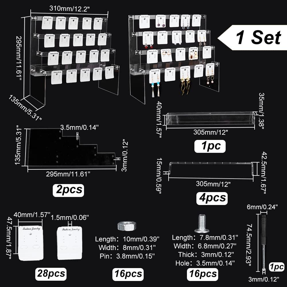 PH PandaHall Jewellery Holder Display 4-Tier Stud Earring Organizer Dangle Hoop Earring Storage Display Retail Jewellery Photography Props Jewellery Display with 28pcs Cards for Personal Exhibition 1