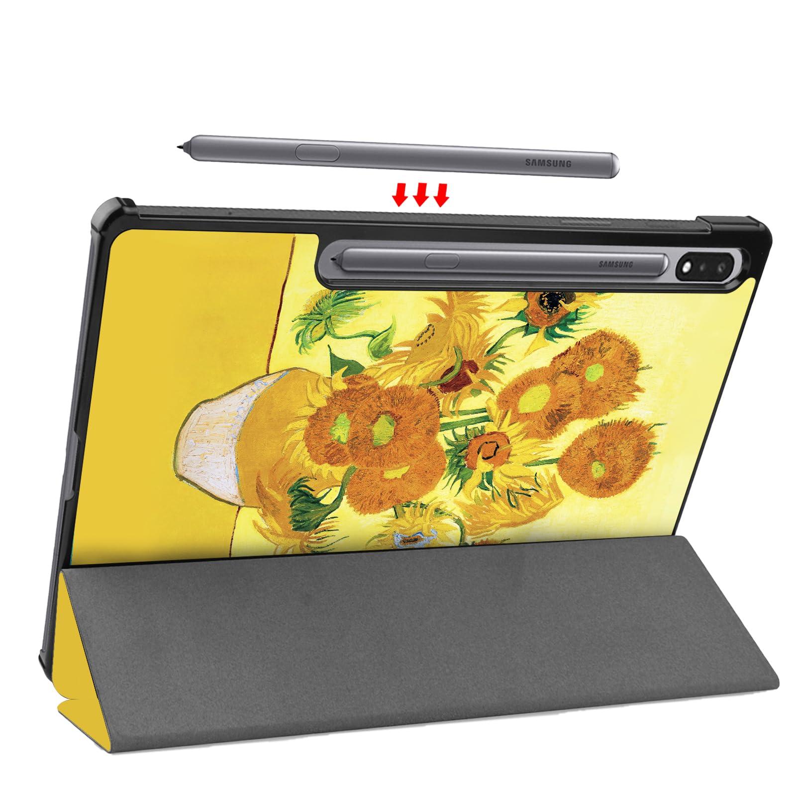 Berkin Arts Samsung Galaxy Compatible with Tab S8 Ultra Case 14.6 inch Model SM-X900/X906 Tri-Fold Stand Cover Post-Impressionism Yellow Flowers (Sunflower by Van Gogh) 4