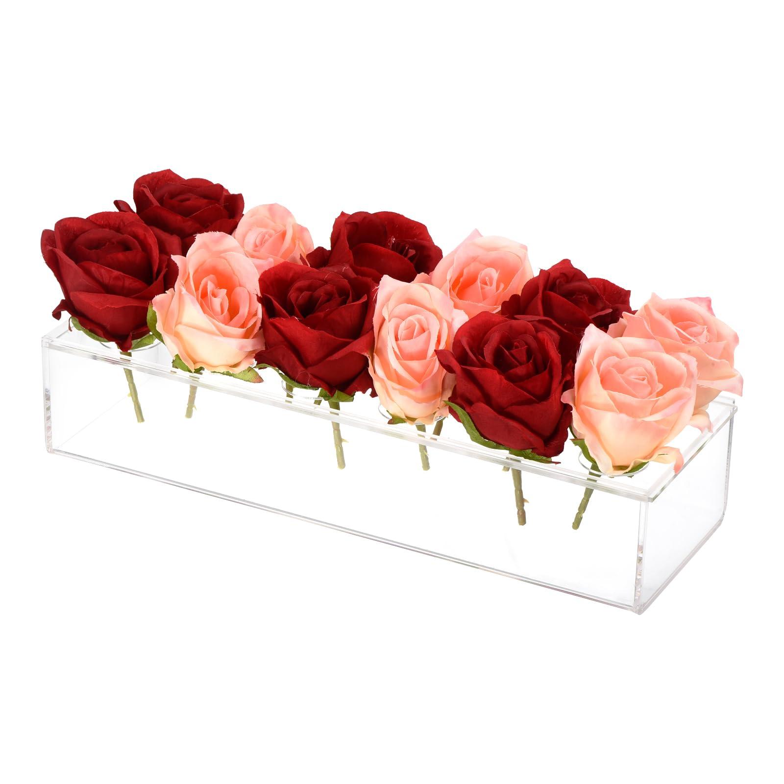 sourcing map Acrylic Flower Vase, 12 Inch Rectangular Floral Centerpiece for Dining Table, Rectangular Flower Vase for Centerpieces Weddings Party Home Decor