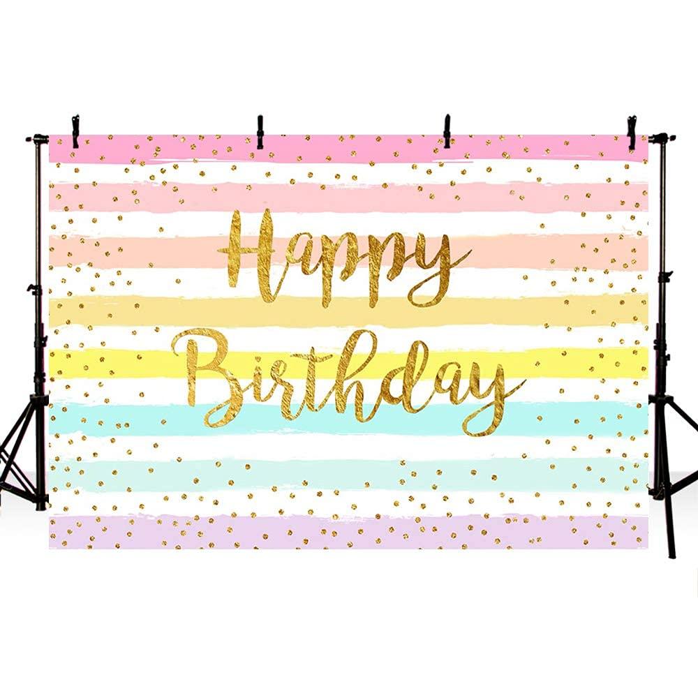 MEHOFOND 8x6ft Rainbow Girl Happy Birthday Party Decoration Backdrop Banner for Child Adults Colorful Stripe Golden Dot Happy Birthday Photography Background Studio Photo Props Vinyl 0