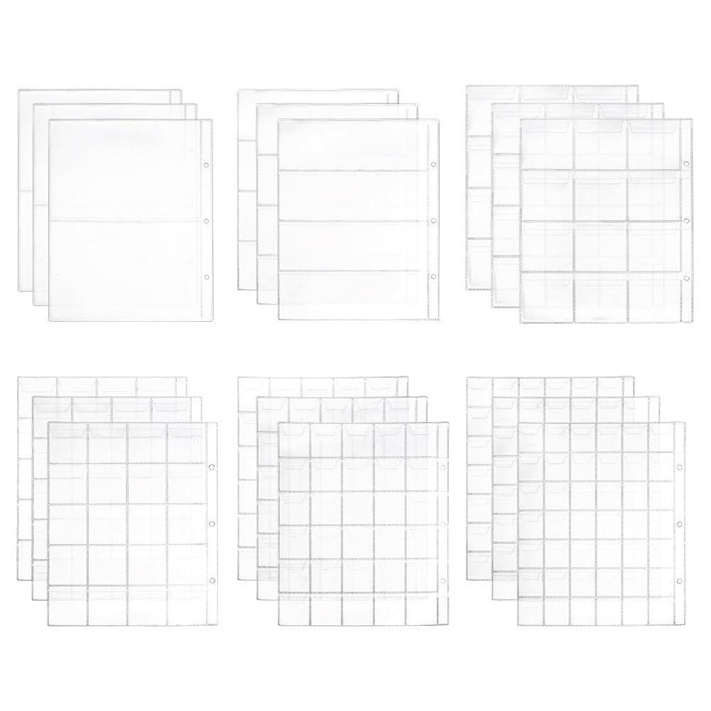 OLYCRAFT 18 Sheet 6 Size Coin Stamp Collection Pages Plastic Coin Holders Sheet Money Pocket Inserts Collecting Sleeves Stamp Binder Sheets Money Page for Coin Album Stamp Storage Holder 0