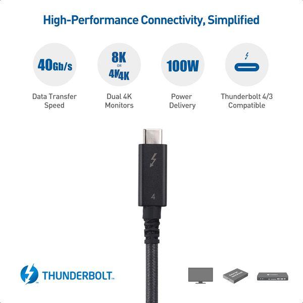 Cable Matters [Intel Certified] Braided 40Gbps Active Thunderbolt 4 Cable 2 m with 100W Charging and 8K Video - Fully Compatible with USB C/USB-C, USB 4 / USB4, and Thunderbolt 3 2