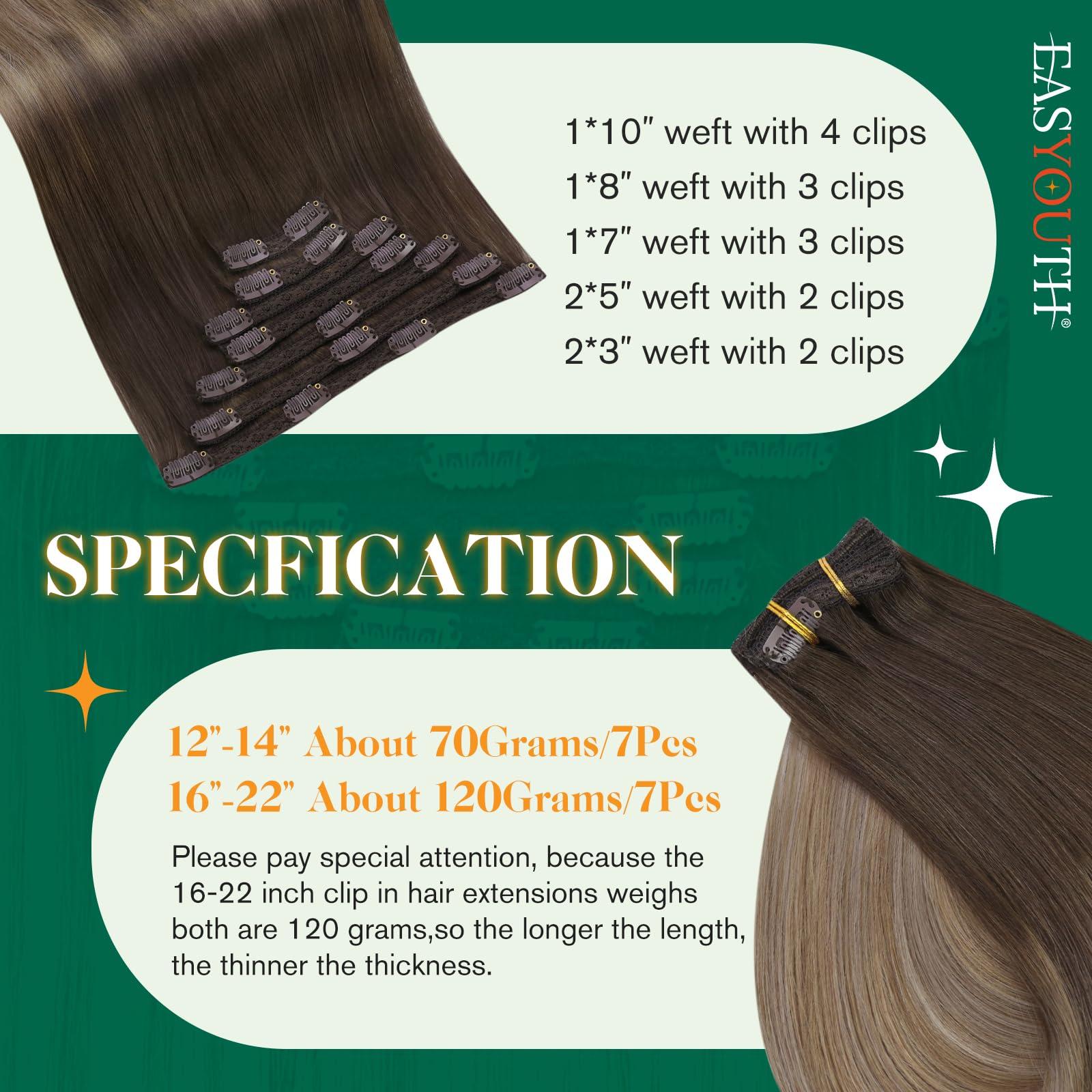 Easyouth Clip in Hair Extensions Human Hair Clip in Extensions Balayage Brown to Blonde Clip in Real Hair Extensions Double Weft Clip in Ombre Hair 18 Inch 7Pcs 120g 2