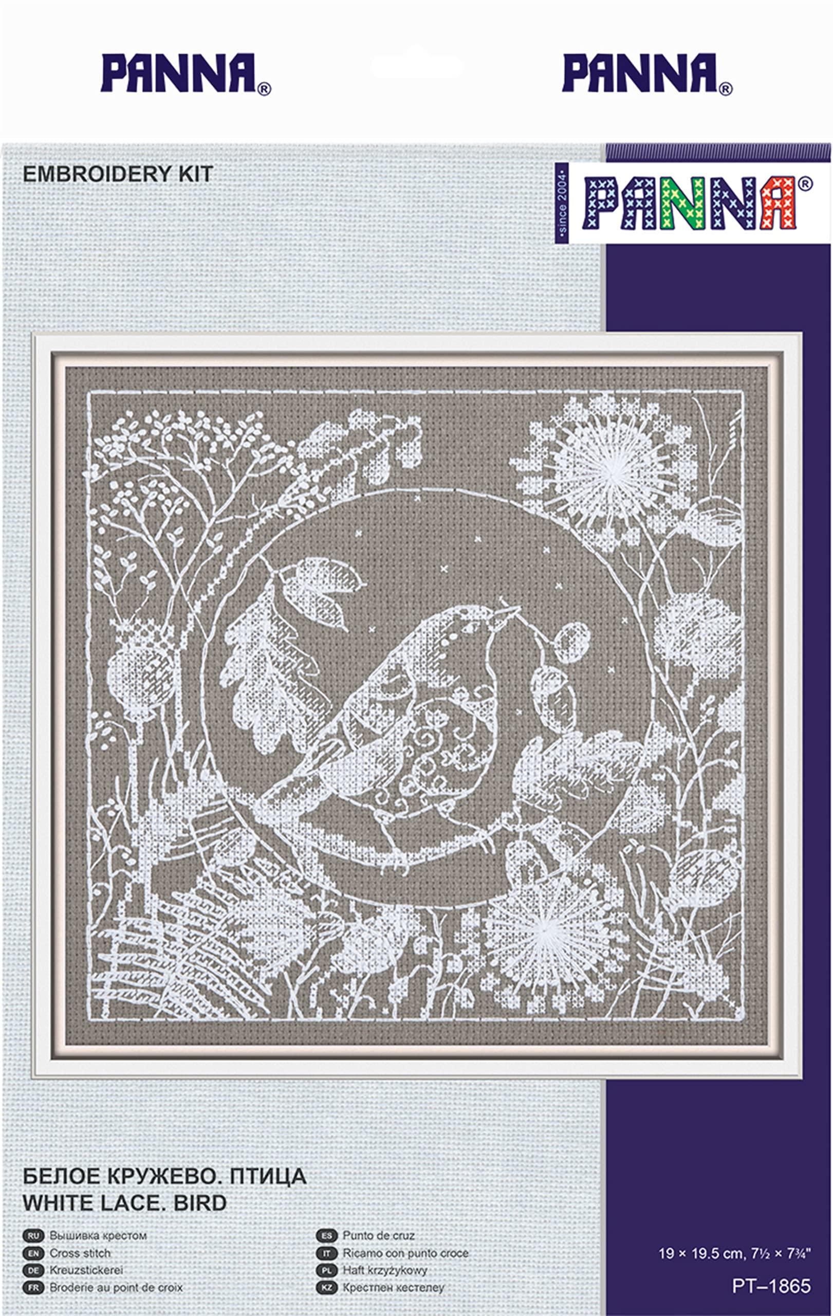 PANNA - Counted Cross Stitch Kit - White Lace. Bird - PT-1865-16 Count - Aida - 7.68 x 7.48 inch - DIY kit