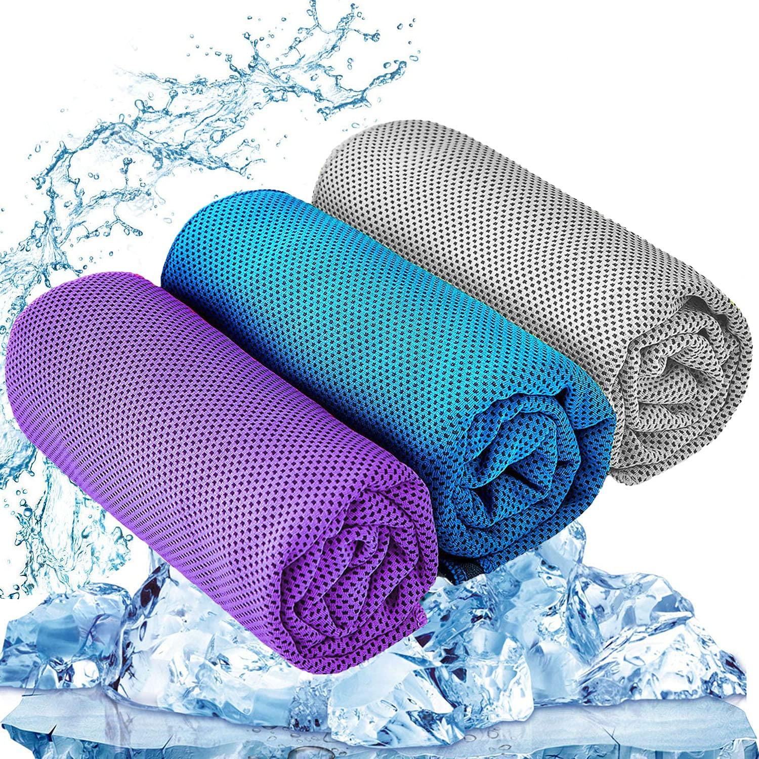 YQXCC 3 Pcs Cooling Towel (120x30 cm) Cool Cold Towel for Neck, Microfibre Ice Towel, Soft Breathable Chilly Towel for Yoga, Golf, Gym, Camping, Running, Workout & More Activities