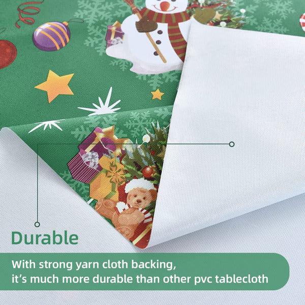 Plenmor Christmas Table Cloth Wipe Clean Christmas Tablecloth Xmas Green PVC Plastic Wipeable Waterproof Rectangular Table Cover Decoration for Festive New Year Kitchen Picnic (137 x 215 cm) 3