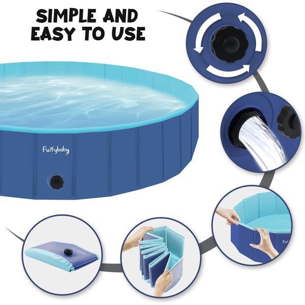 furrybaby Dog Pool, Durable Dog Paddling Pool with Quick Drainage Hole, Foldable and Non Inflatable, Thickened Kids Paddling Pool Extra Large for Garden Puppy Cat Bath (Navy 160cm) 3