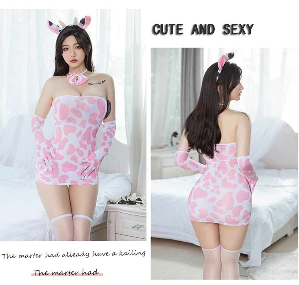 SINROYEE Womens Anime dress Cow Sexy Cosplay Lingerie Bikini Set Naughty Roleplay Costume Rave Outfit Lolita Clothes (cow dress 2) 1