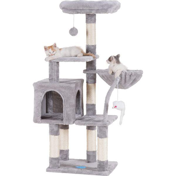 Hey-brother Cat Tree with toy, Cat Tower for Indoor Cats, Cat House with Padded Plush Perch, Cozy hammock and Sisal Scratching Posts, Light Grey EMPJ004SW-N 0