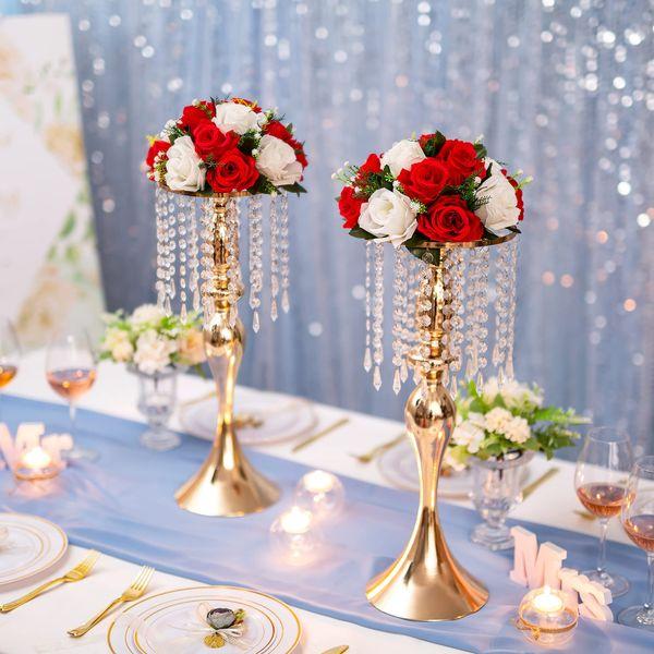 Inweder Artificial Flower Ball Wedding Centerpieces - 10 Pcs Wedding Flower Balls for Table Centerpiece Arrangement Bouquet Fake Flowers Silk Rose Balls with Base Party Home Room Decor Red & White 2