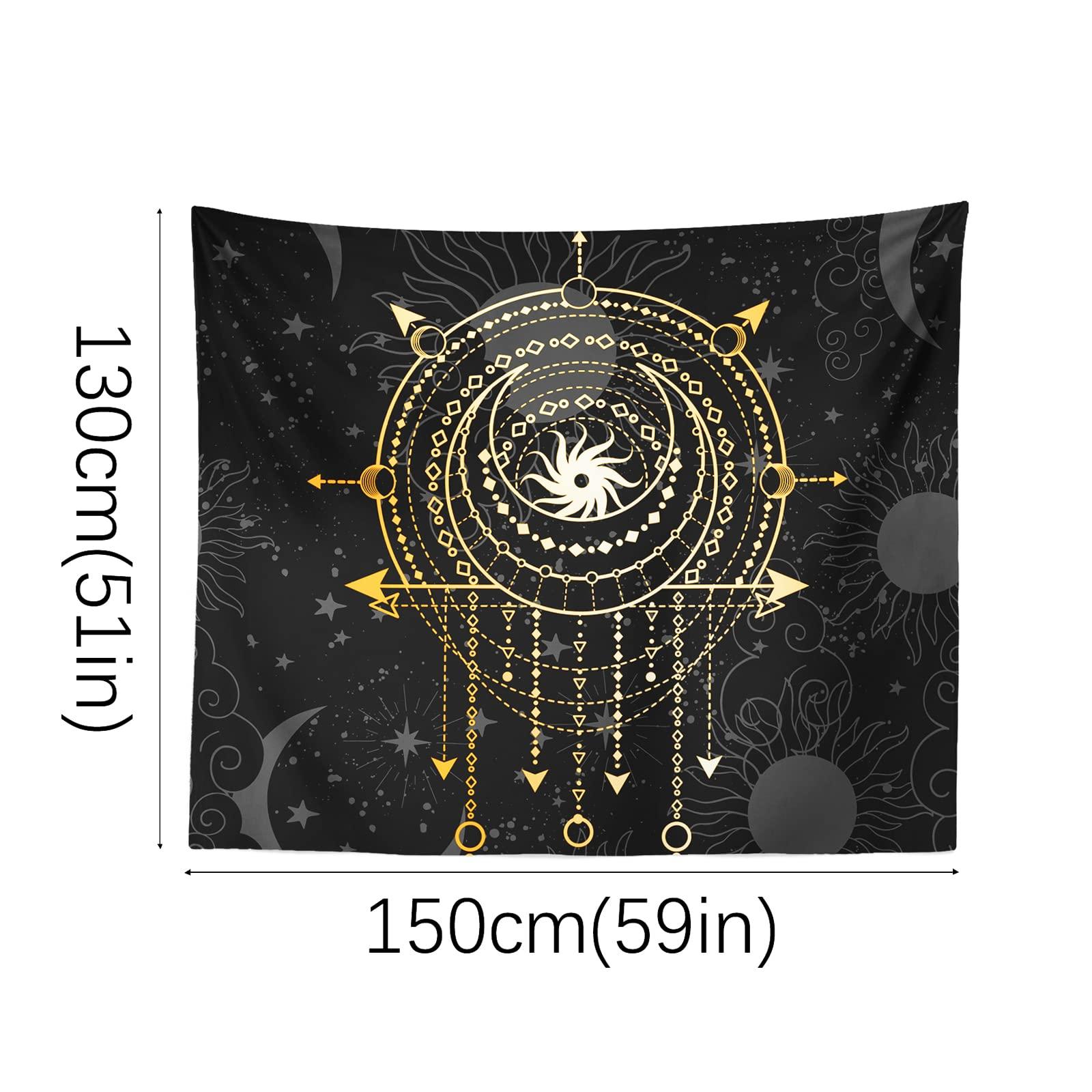 Berkin Arts Decor Tapestry for Wall Hanging Premium Polyester Fabric Backdrop Space Art Ornate Galactic Gold Psychedelic Dark Geometric 51.2 x 59.1 Inch 1