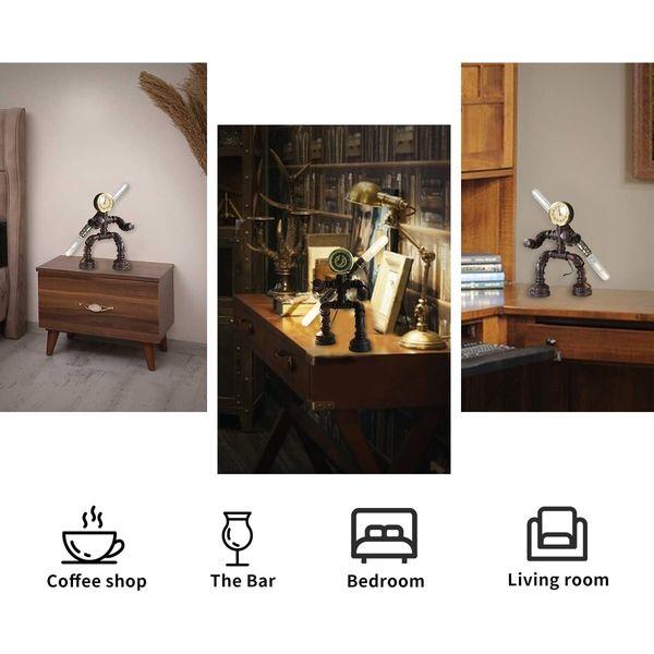 Kaj Hejmo Water Pipe Table Lamp Robot Style- Retro Industrial Steampunk Rustic Table Light- Vintage Farmhouse Desk Lamp for Bedroom,Office, Bedside, Nightstand, Baror or Shop (Rust-Style F) 4
