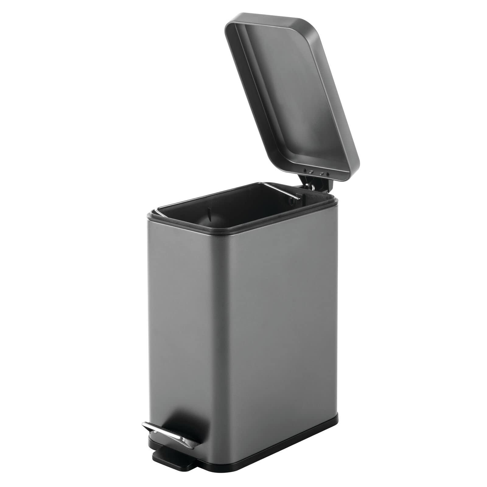 mDesign Pedal Bin - Household Bin with Pedal, Lid and Plastic Bucket Insert for Bathroom, Kitchen, and Office - Metal Rubbish Bin with Ergonomic Design - Graphite 4