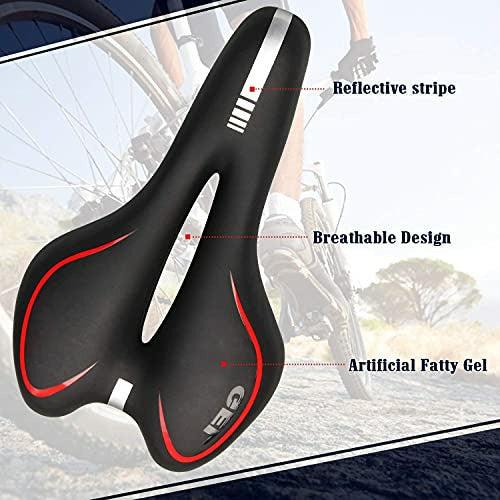 Cezmkio Mountain Bike Seat - Professional Bike Gel Seat, Comfortable Bike Saddle with Reflective Strips for Folding Bike, BMX, Road Bike (Clamp and 2pcs Wrenches Included) 2