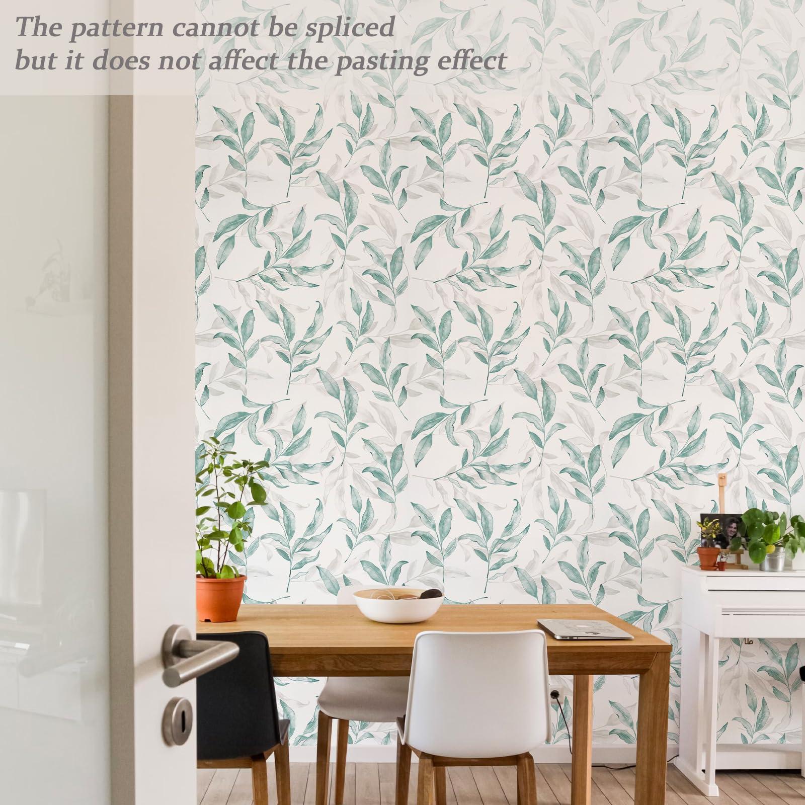 Abyssaly Self Adhesive Wallpaper, Green Leaf Peel and Stick Wallpaper, Vinyl Wrap for Furniture, Waterproof Sticky Back Plastic Roll, Covering Film for Kitchen, Cupboard, Wall, 60cmX300cm 2