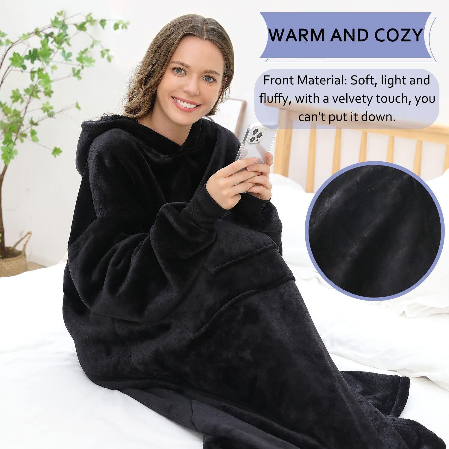 FUSSEDA Oversized Wearable Blanket Sweatshirt,Super Thick Warm Fleece Sherpa Cozy Blanket Hoodie with Pockets&Sleeves for Adult Kids 4