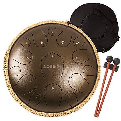 LOMUTY Steel Tongue Drum, D Key 15 Notes 13 Inches Hand Drum, Percussion Instrument Hand Pan with Drum Set For Music Education(Bronze) 0