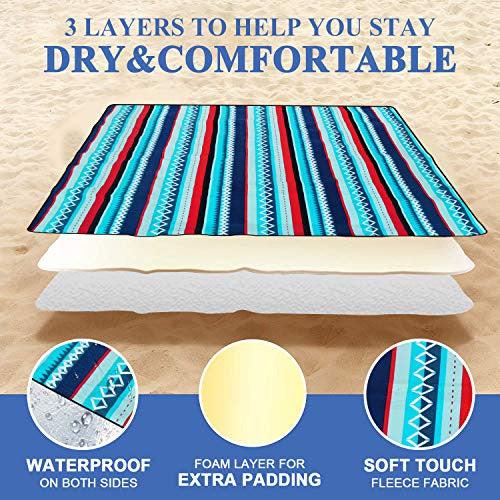 HUSTUNG Picnic Blanket,Large Picnic Blanket 200 x 200 cm, Picnic Blanket Waterproof with 3 Layers Material, Outdoor Picnic Blankets Beach Blanket for Picnic,Beach, Park - Thicker, Foldable(MZF) 1