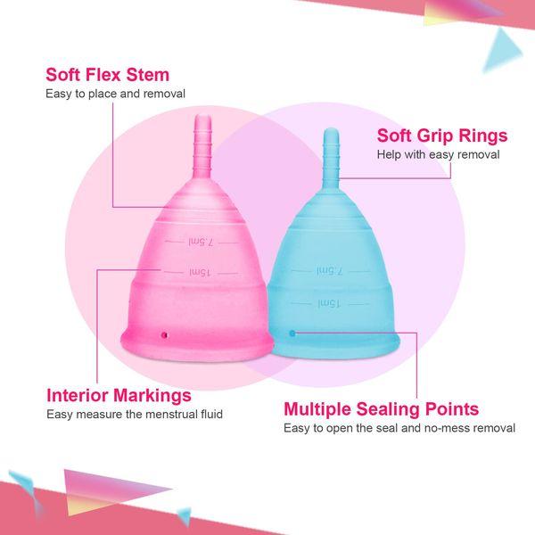 LEASEN Period Cup, Set of 2 Menstral Cups, Period Kit with Menstrual Cup Wash for Feminine Care, Premium Design with Soft, Flexible, Medical-Grade Silicone 2