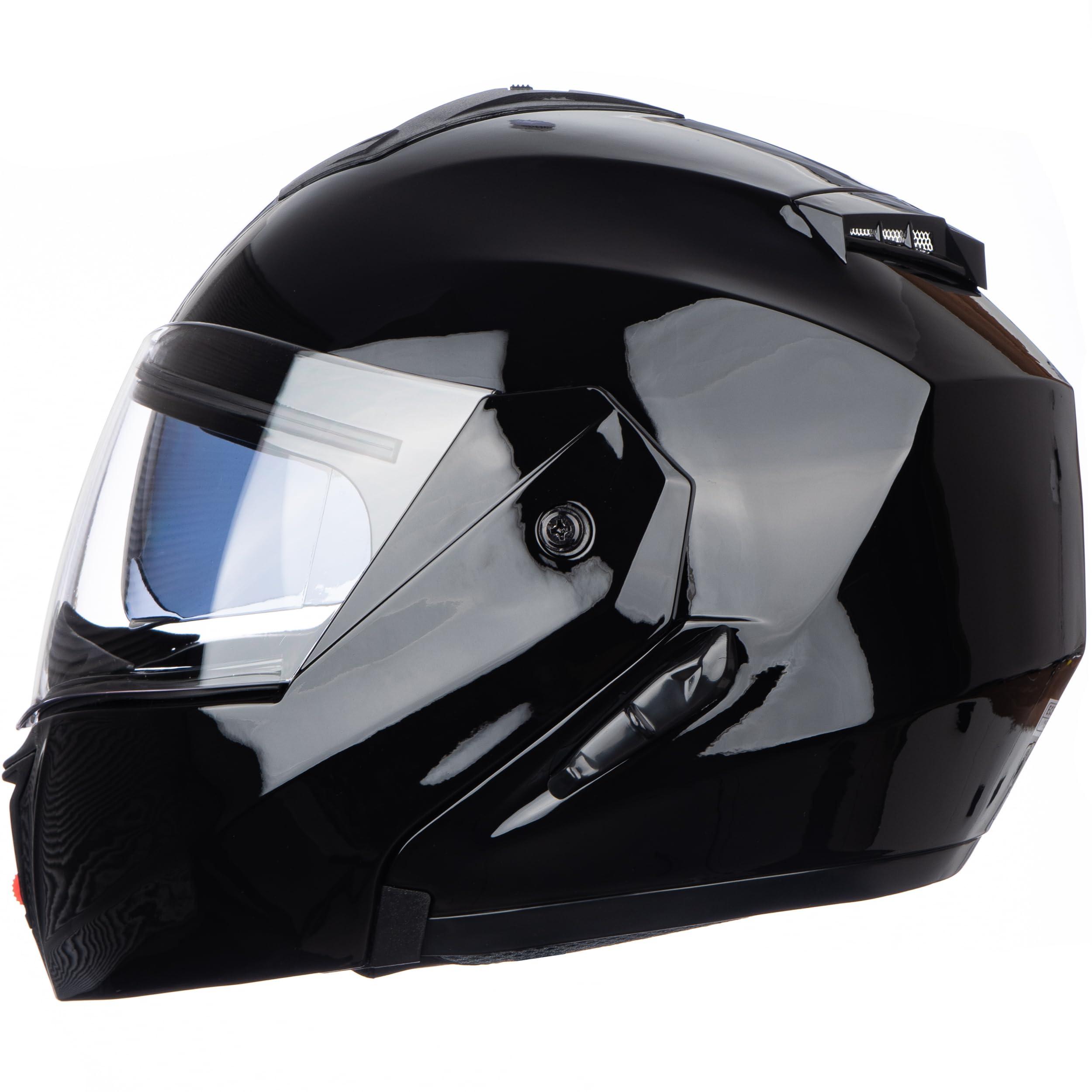 Flip-Up Motorcycle Helmet Dual Visor Sun Shield Flip up Modular Motocross DOT Approved Helmets (X-Large, Gloss Black) 2