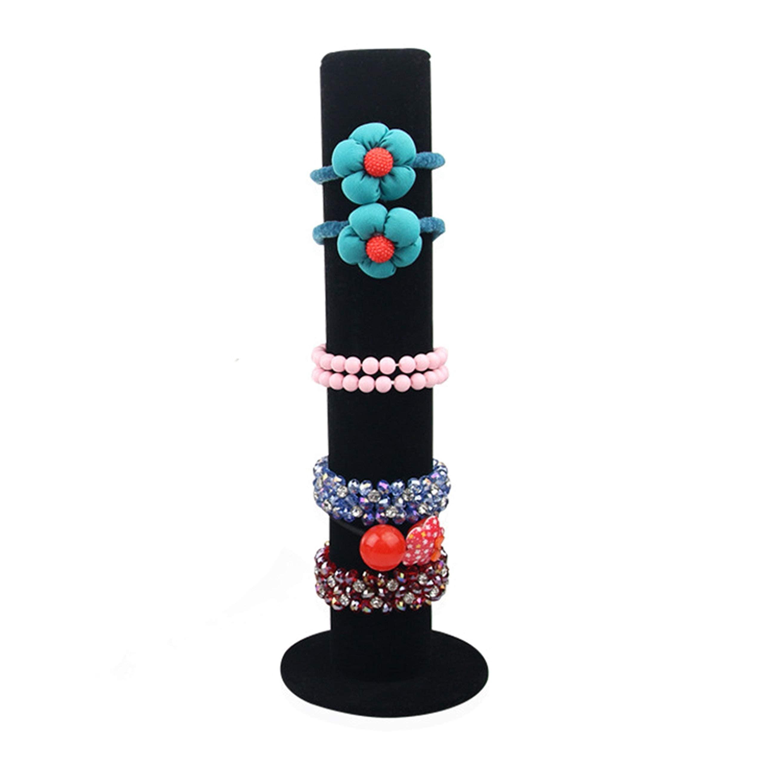 Bocar Velvet Vertical Tower Jewelry Bracelet Display Stand Bangle T-Bar Display Holder (CTZ-black)