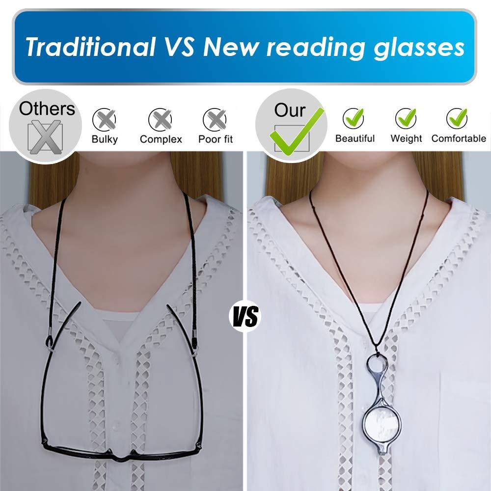 TERAISE Mini Folding Reading Glasses Pendant Necklace Readers Lightweight Portable Anti-loss Reading Glasses with Exquisite Case for Women and Men(S-2.5X) 3