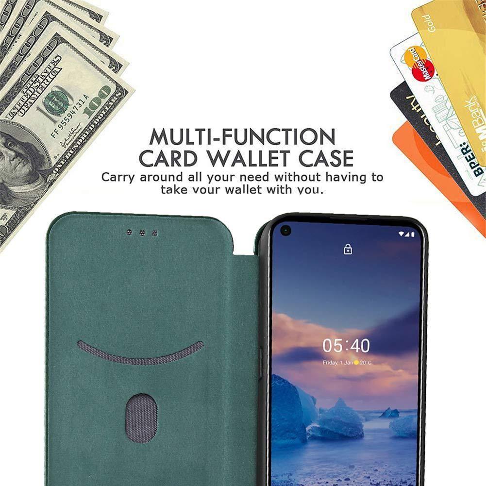 EasyShow Wallet Case for Ulefone Note 14 Carbon Case, Ulefone Note 14 has Kickstand function, Carbon fiber Phone Case Compatible with Ulefone Note 14-Green 4