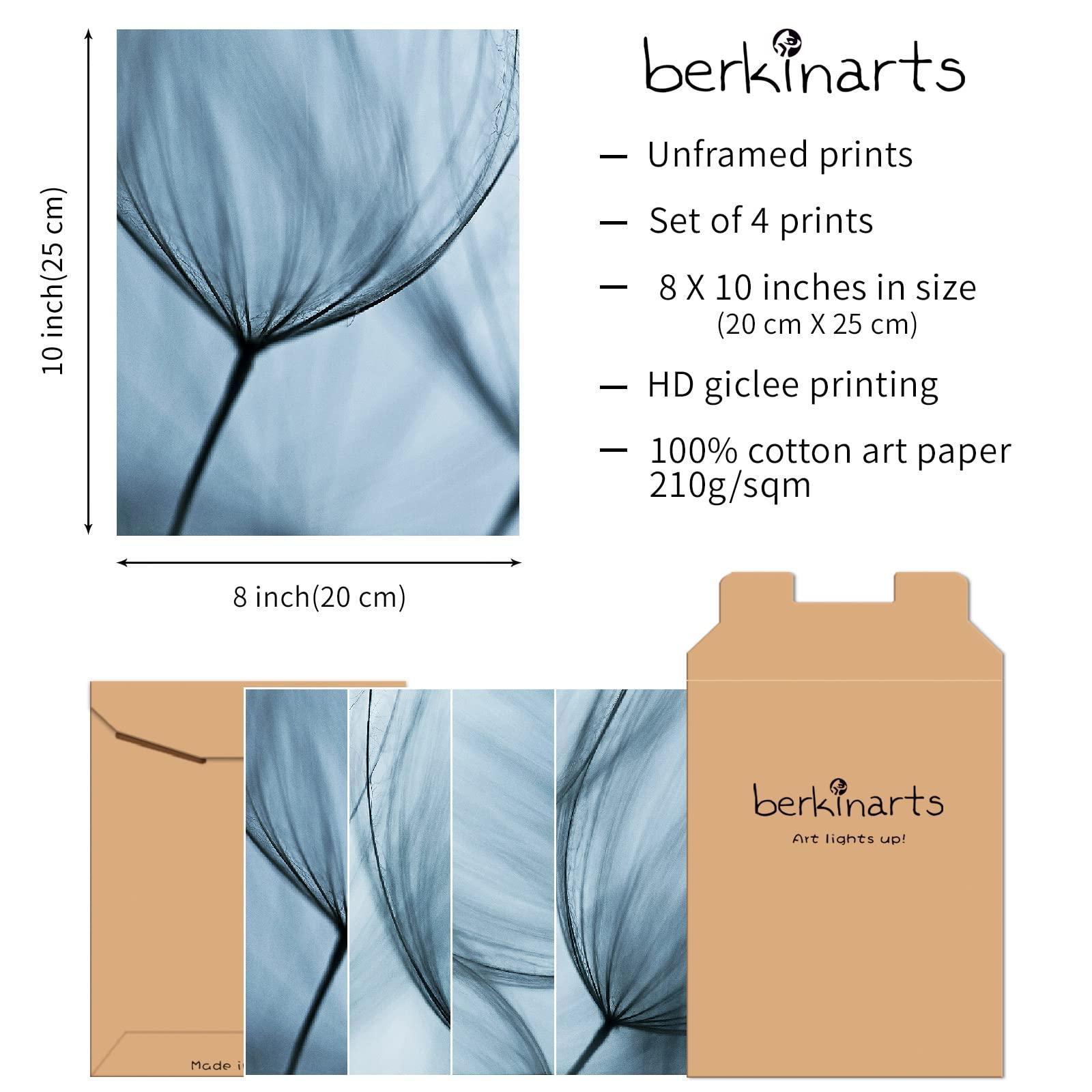 Berkin Arts Wall Art Unframed Prints Giclee Art Paper Set of 4, 11x14 inch Dandelion Artwork, Home Decoration Flower Grey Rustic Nature Beautiful Plant Illustrations Scenery Great Gift Prints 1