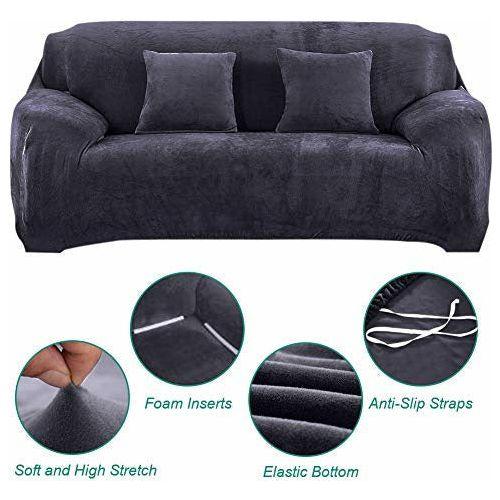 INMOZATA Sofa Cover High Stretch Soft Fur Velvet Sofa slipcovers Protector 1 2 3 Seater Couch Covers for L Shape Sofa Tub Chairs Love Seat, 195-230cm (Grey) 3